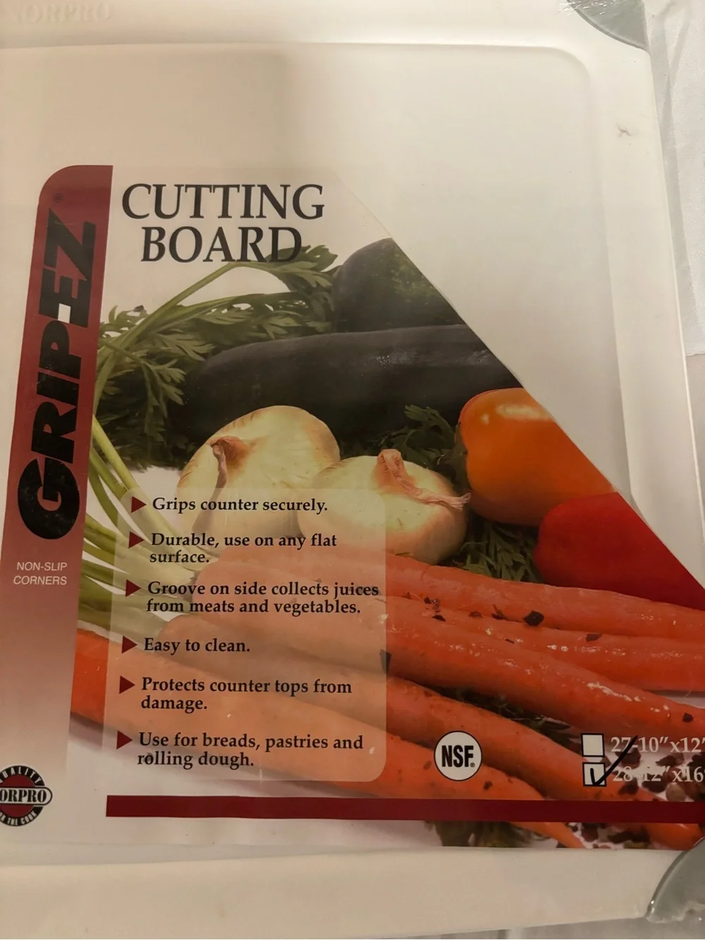 Gripeez White Cutting Board - Non-Slip Kitchen Prep Surface New Sealed